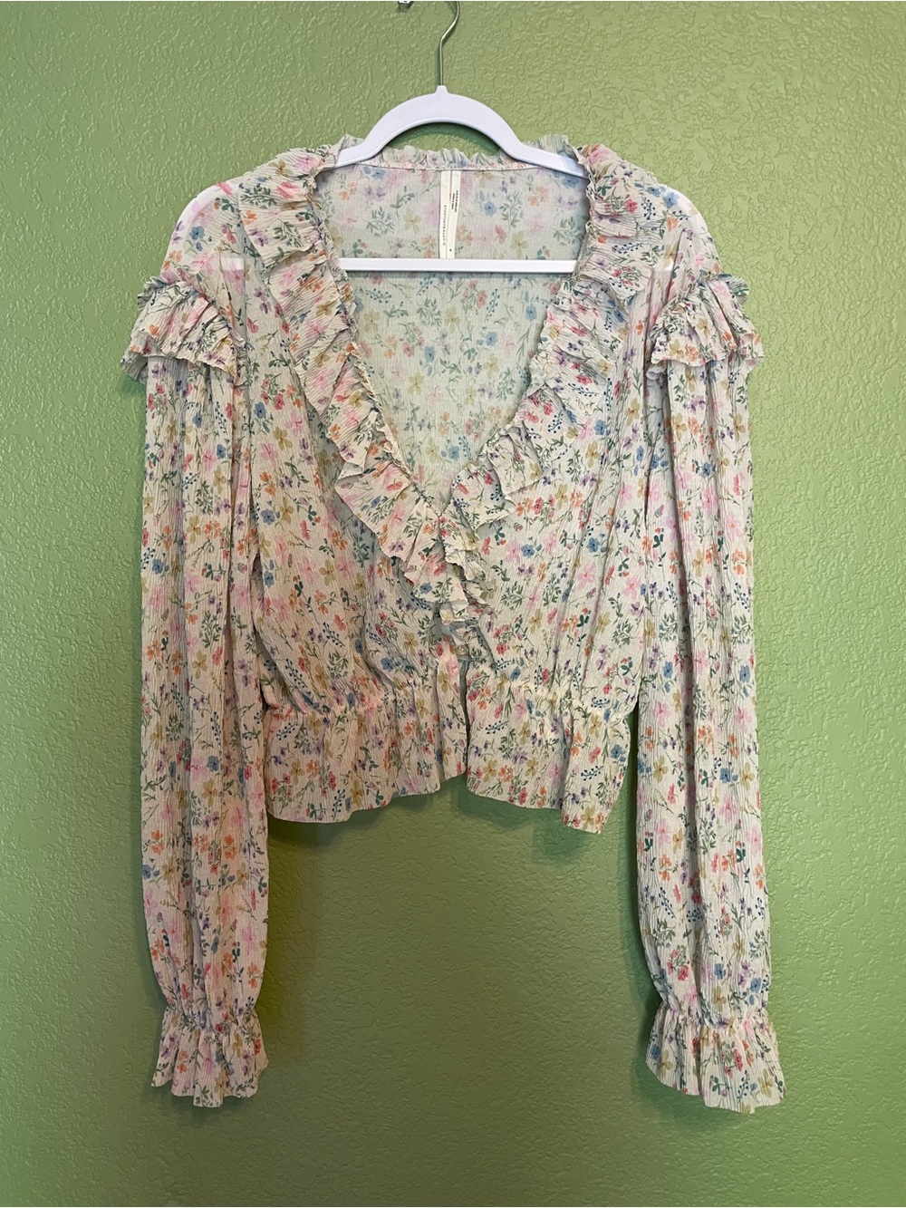 Anthropologie Long-Sleeve Mesh Ruffle Blouse Medium - Picture 5 of 9